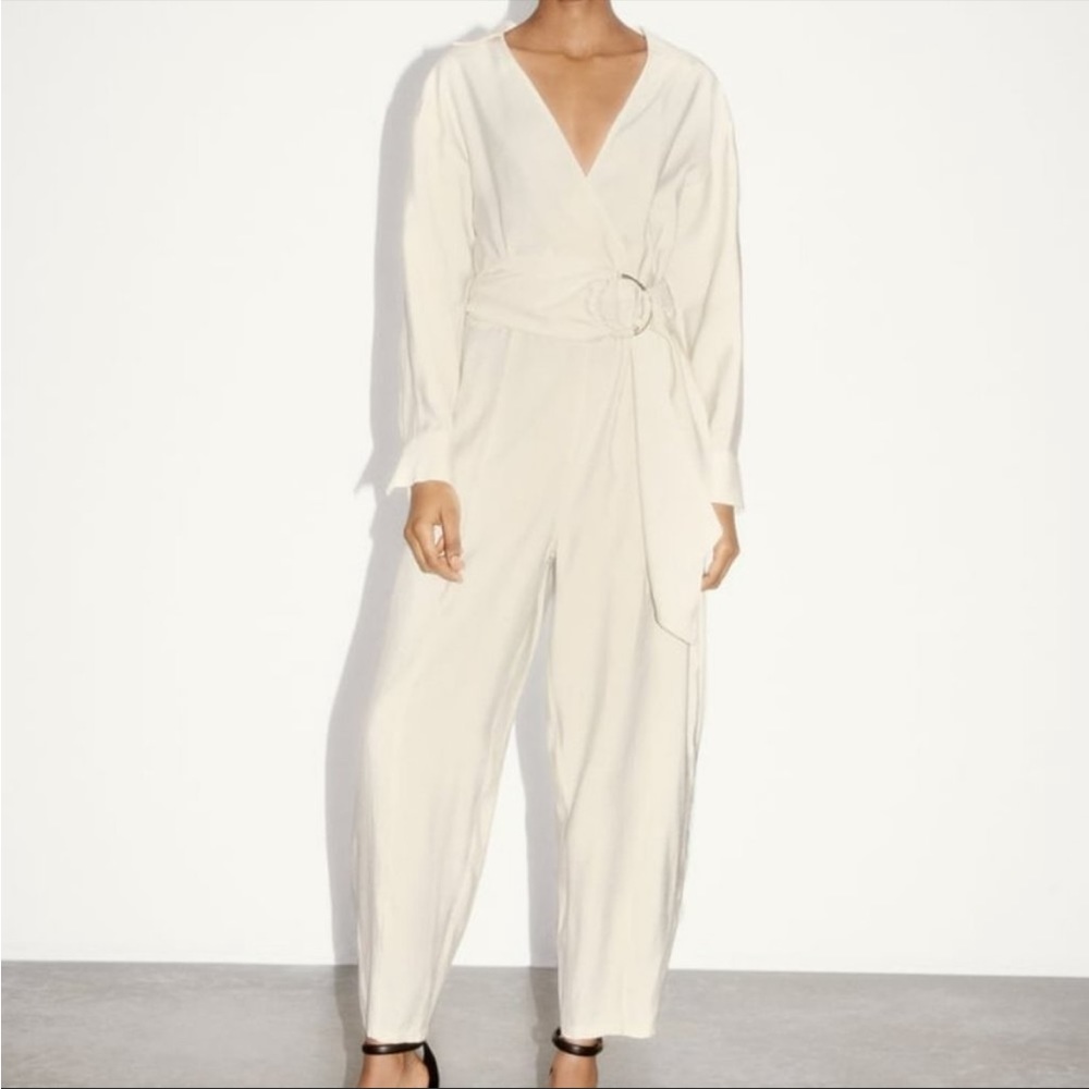 Zara Cream Wrap Jumpsuit with Belt